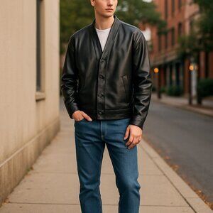 🖤 Mens MANNIER DE VOIR Black Faux Leather Button Jacket – Size XXL NWT